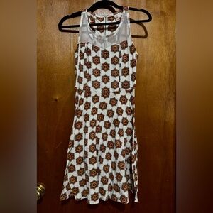 Xhilaration White Dress with Zipper, Mesh & Medallion Print